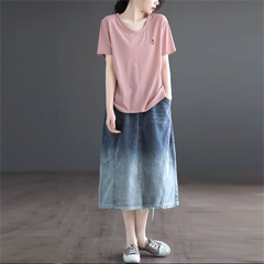 Fashion Women's Elastic Waist Cotton Denim Skirt