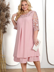 Plus Size Summer Dress Elegant Embroidery Chiffon