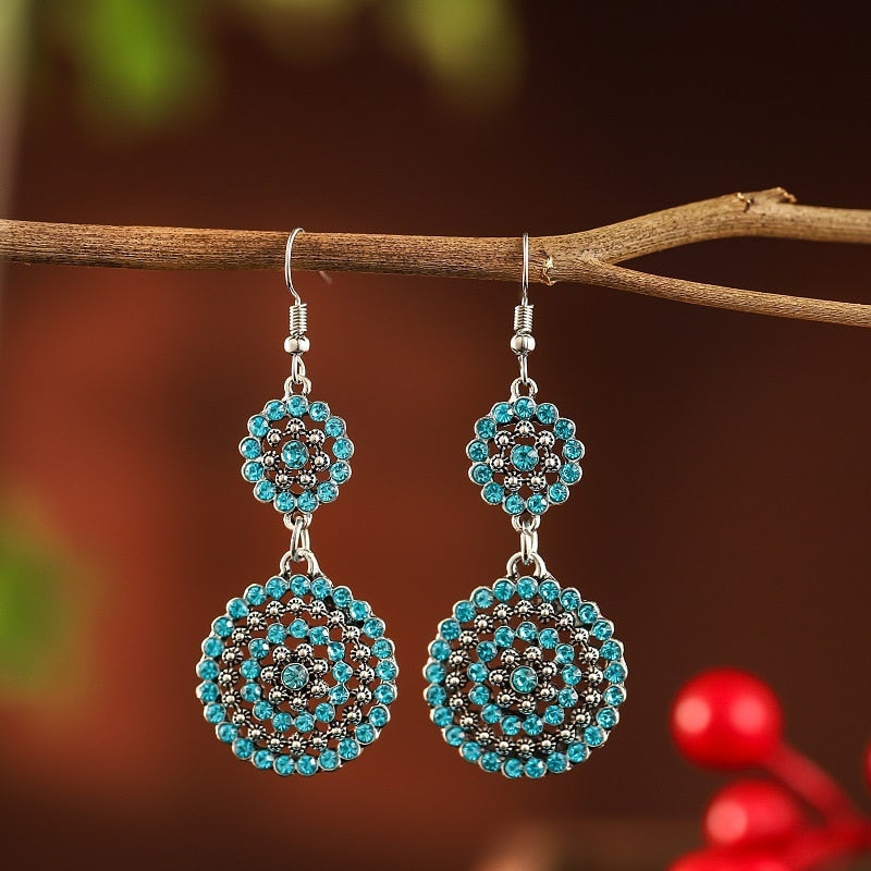 Bohemian Ethnic Long Blue Acrylic Crystal Water Drop Earrings Retro