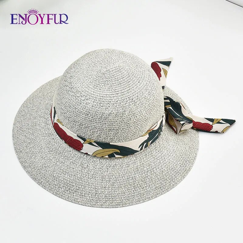 Summer Sun Straw Hats for Women Ribbon Bow Beach Fashion