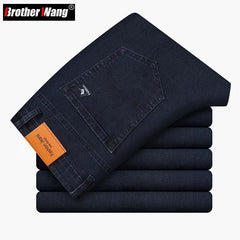 Men's Thick Jeans Classic Style Stretch Business Loose Straight-leg Casual