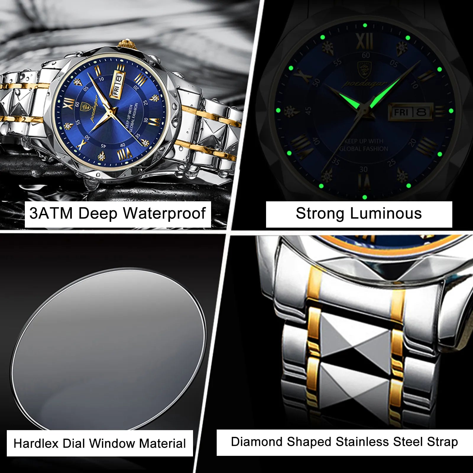 Wristwatch Waterproof Stainless Steel Quartz