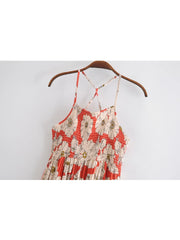 Vintage Chic Floral Print Sleeveless Bohemian Spaghetti Dress