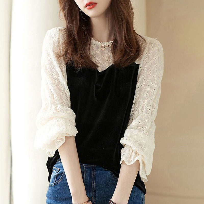 Fashion Casual Patchwork Hollow Out Blouse Women's Clothing Loose Shirt