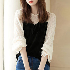 Fashion Casual Patchwork Hollow Out Blouse Women's Clothing Loose Shirt