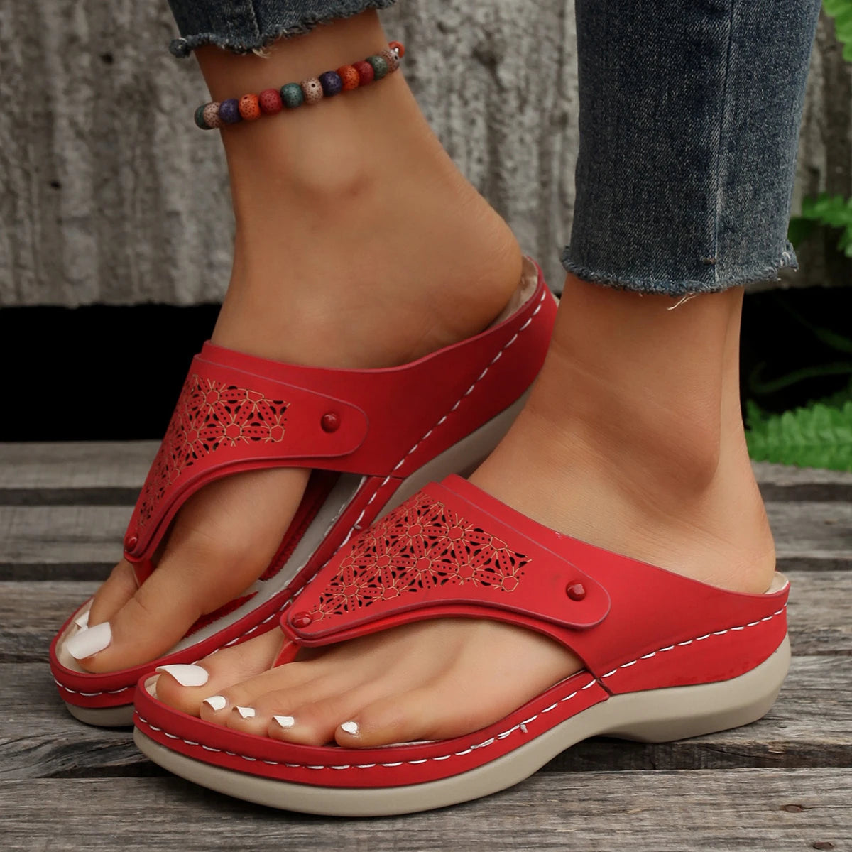 Sandals Open Toe Fretwork Flip Flops Wedges Comfortable Slippers