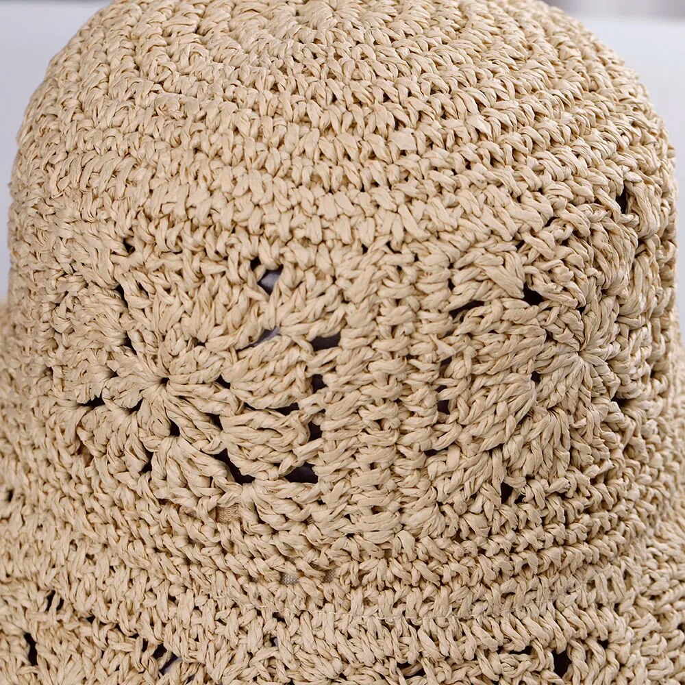 Women Straw crochet bucket Foldable hat