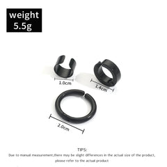 3Pcs Punk Black Ear Cuff Stainless Steel Earrings