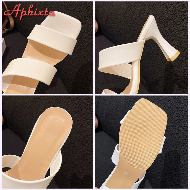 Thin Heels Slides  8cm Square Toe Straps Sandals