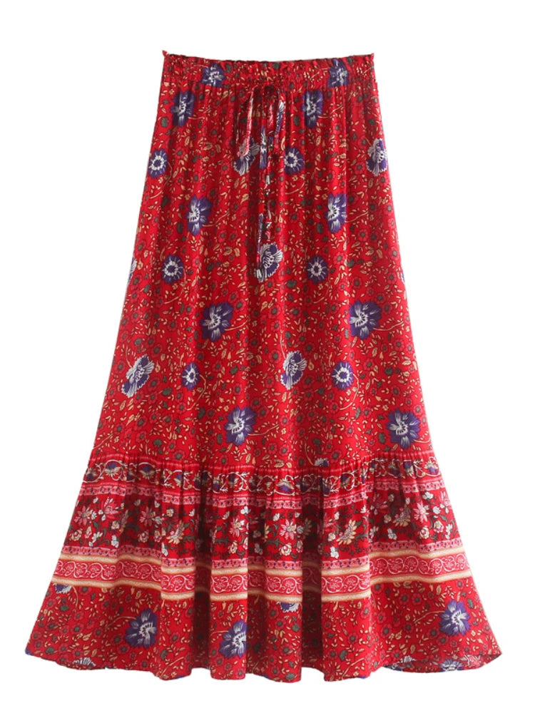 Floral Printed High Elastic Waist Beach Bohemian Skirt