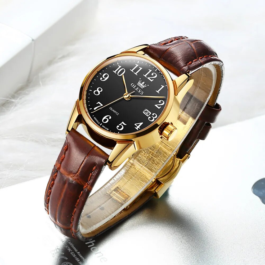 Quartz Watch For Women 50M Leather Strap