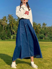 Maxi Long Skirts Women Casual High Waisted Jean Skirt