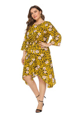 Plus Size Floral Print 3/4 Sleeve Maxi Long Midi Dress