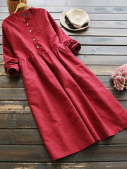 Vintage Embroidery Shirt Dress Casual Long Sleeve Floral