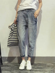 Women's Jeans Style Loose Office Ladies Streetwear Solid Color