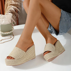 Roman Gladiator Platform Wedge Women Slippers Straw Rope