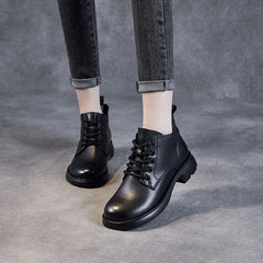 Warm Ankle Boots For Casual Cow Leather Thick Heel Short Boots