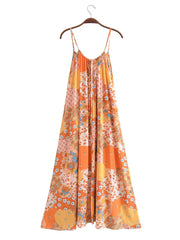 BOHO Orange Geometric Flower Print Dress