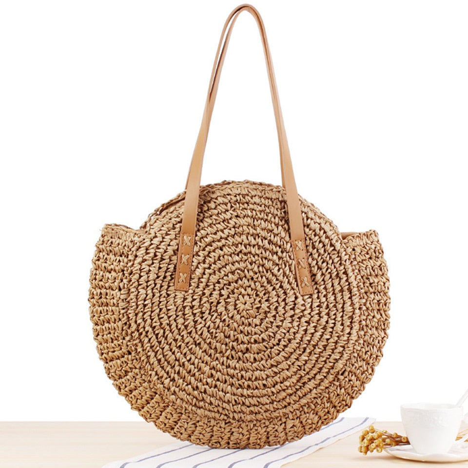 Summer Straw Handbag Handle Large Capacity Woven Straw Bag