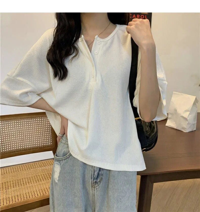 Solid Casual T-Shirts Female Pullover Women's Blouse Long Short