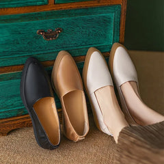 Pointed Toe Loafers Casual Shoes Leather Flat Heel Slip-on