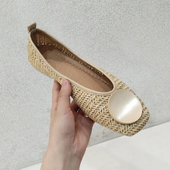 Decoration Shallow Loafers Women Weave Ballet Flats Casual