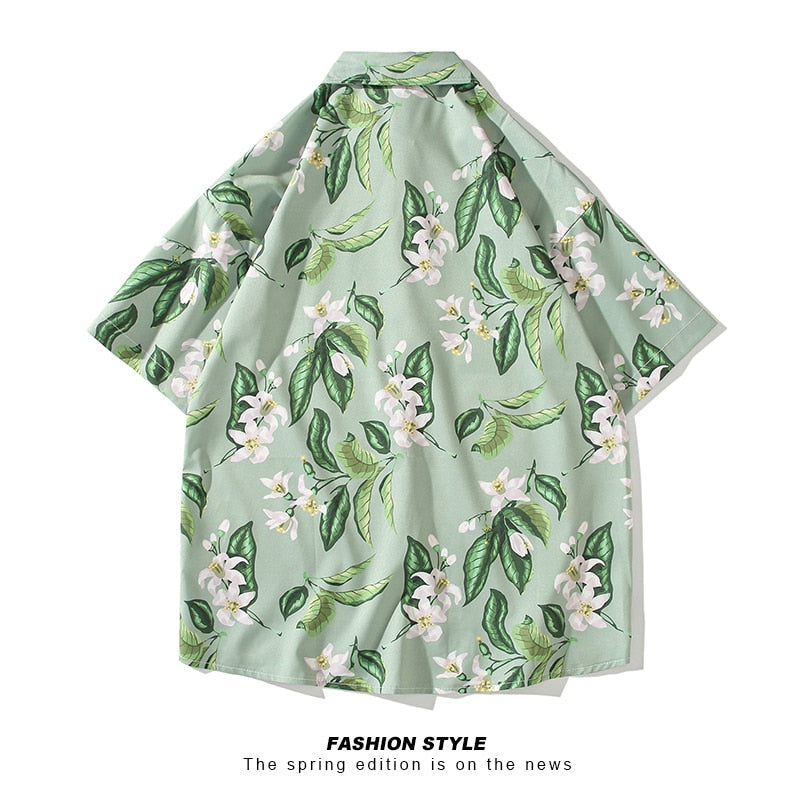 Hawaii Shirt Male Turn Down Collar Floral Shirts Man