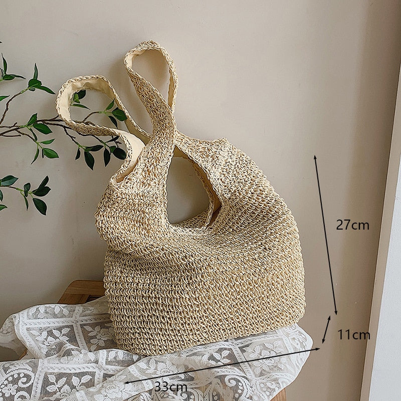 Round Straw Beach Vintage Handmade Woven Shoulder Bag