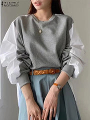 Fashion Sweatshirts Color Patchwork Autumn O-Neck Long Sleeve