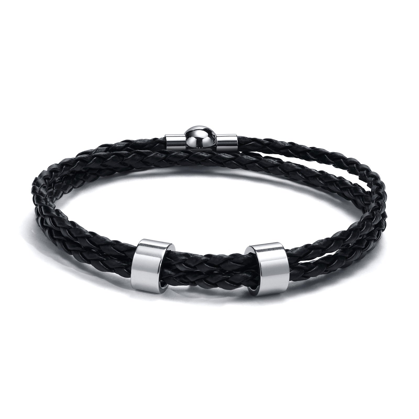 Name Mens Braided Genuine Leather Bracelet