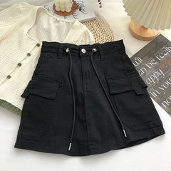 Short Skirt Denim Cargo Drawstring High Waist Mini