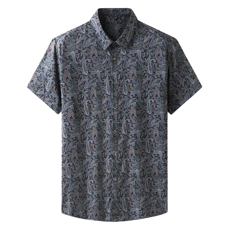 Casual Short Shirt Classic Print Lightweight Stretch Shirt