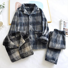 Men's Pajamas Long-sleeved Trousers Two-piece Flannel Thickened Warm