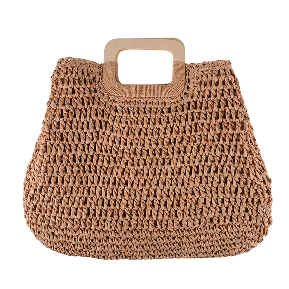 Summer Straw Handbag Handle Large Capacity Woven Straw Bag