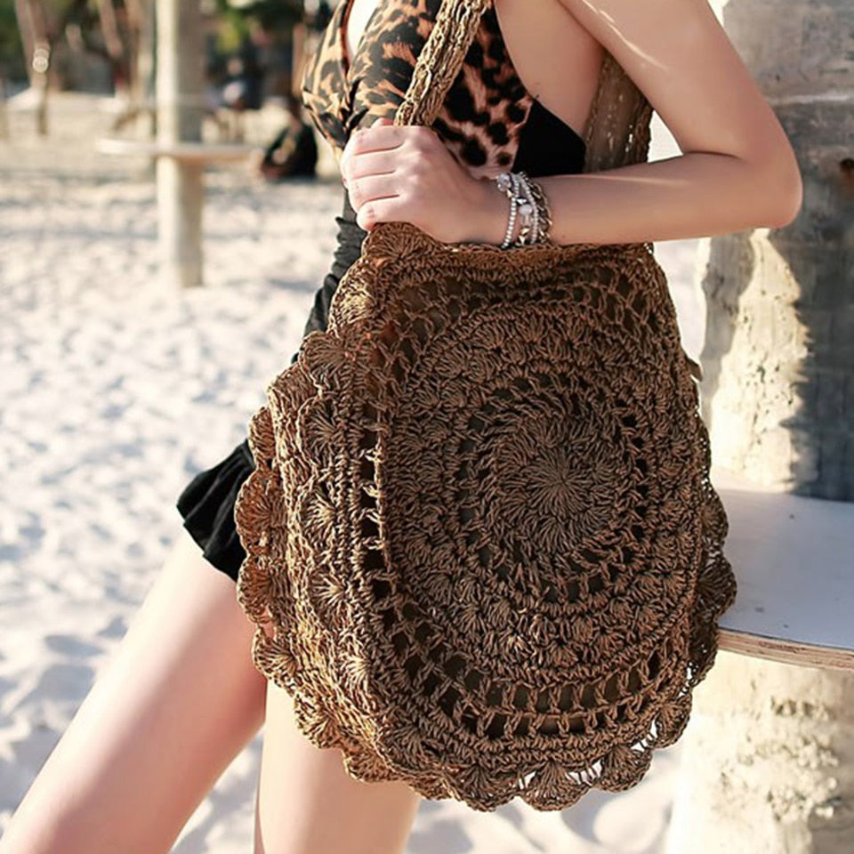 Summer Straw Handbag Handle Large Capacity Woven Straw Bag