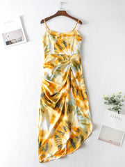 Vintage Tie dye Flower print  Spaghetti Strap Dress