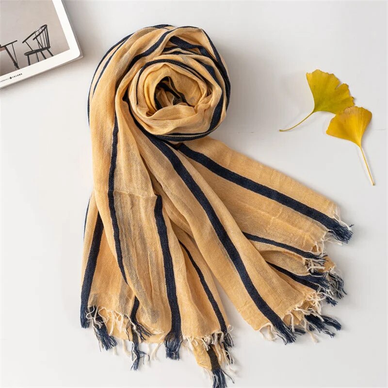 Style Unisex Cotton Linen Scarf Fashion Striped