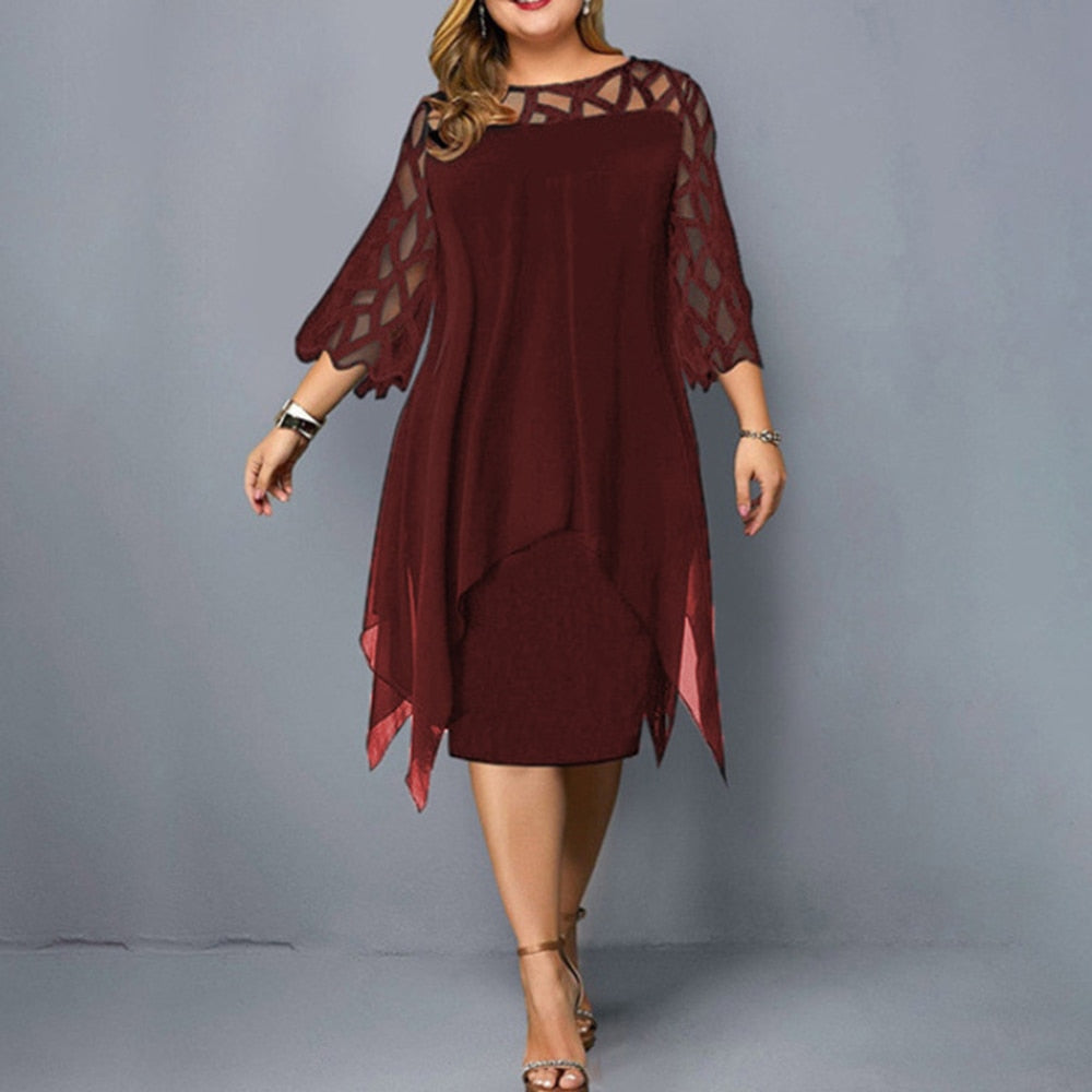 Lace Mesh Elegant Midi Party Dress Loose Long Sleeve