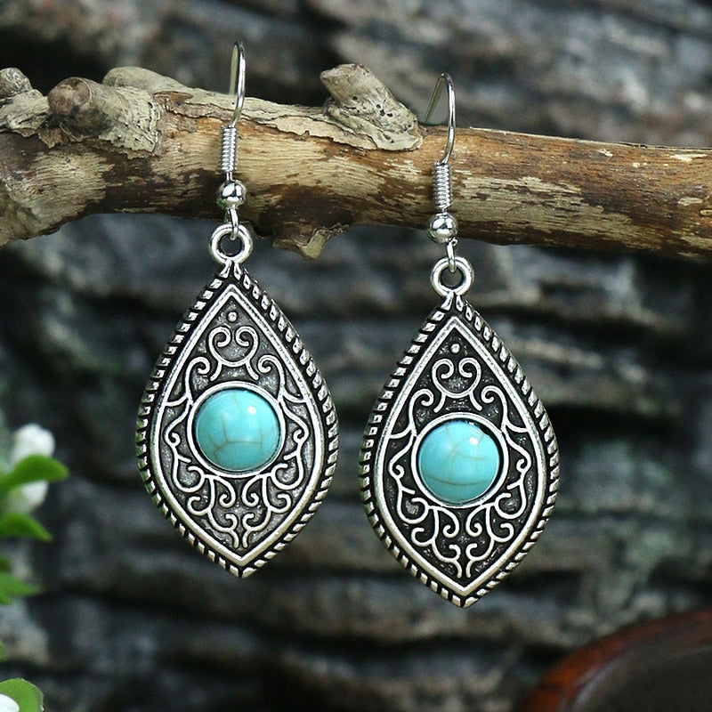 Classic Ethnic Turquoises Water Drop Earrings Bohemian Vintage Jewelry