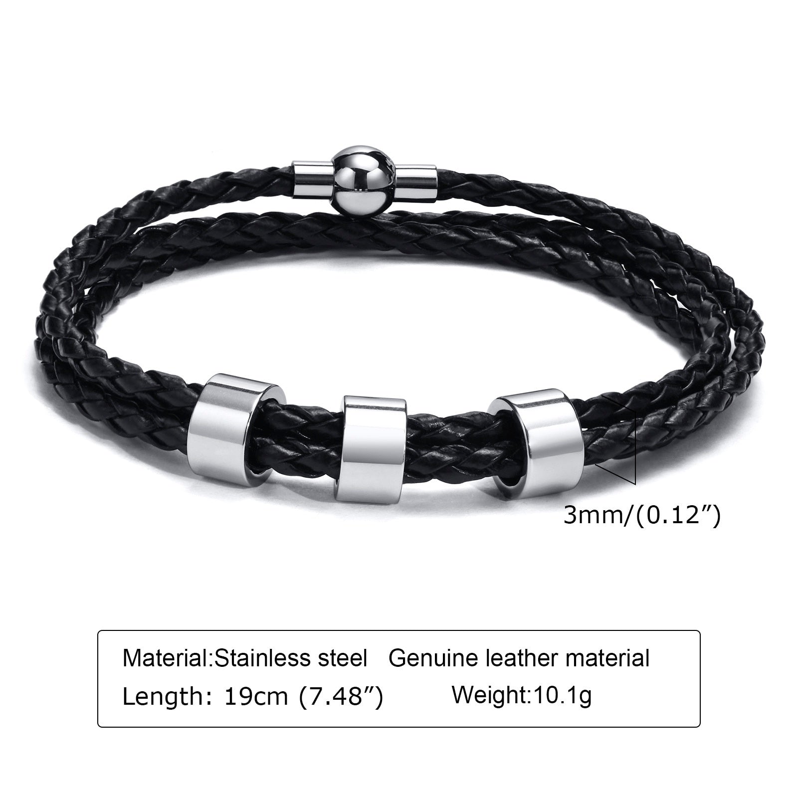 Name Mens Braided Genuine Leather Bracelet