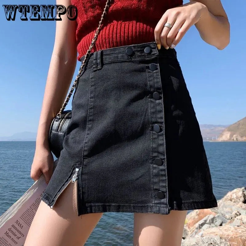 Women's High Waist A-line Denim Short Skirt