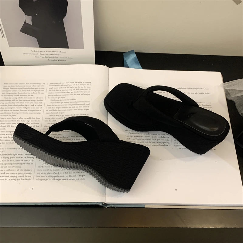 Summer Square Clip Toe Platform Wedges Slippers Style Design