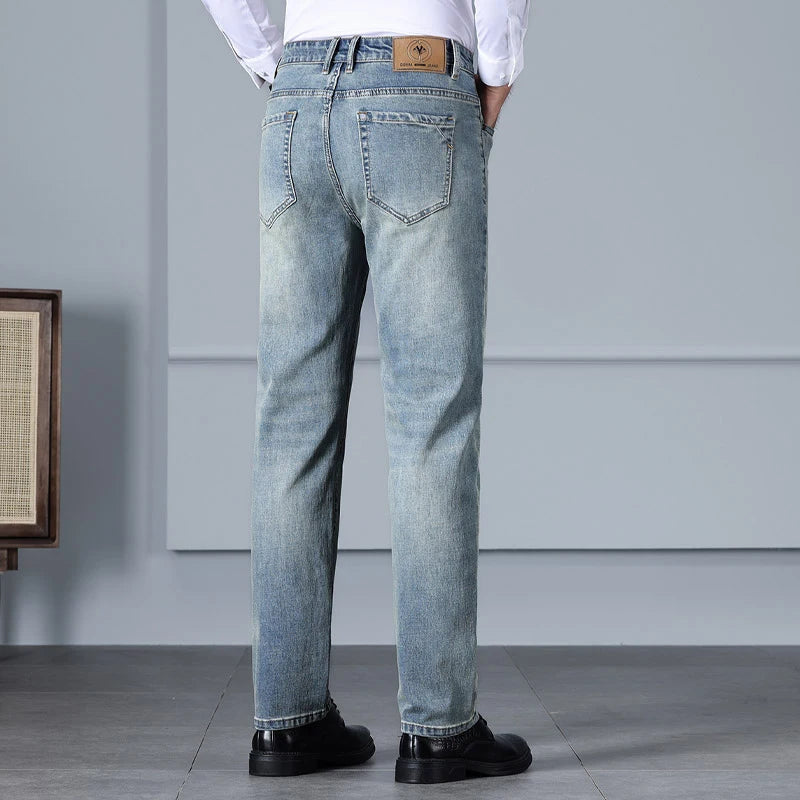 Men's Regular Straight Jeans Retro Distressed High Waist