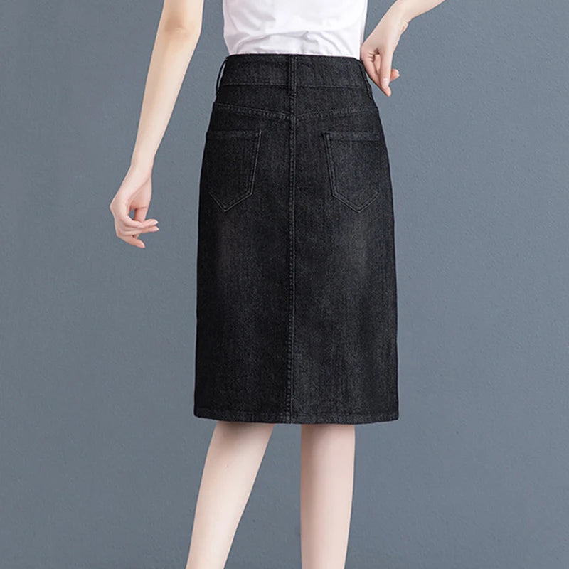 Women S-4XL Oversize Denim Pencil Skirt Vintage Casual High Waist