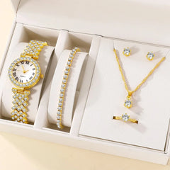 6pcs Set Watches Set Rhinestone Fashion Elegant Wristwatch Quartz