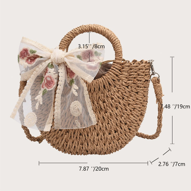 Round Straw Beach Vintage Handmade Woven Shoulder Bag