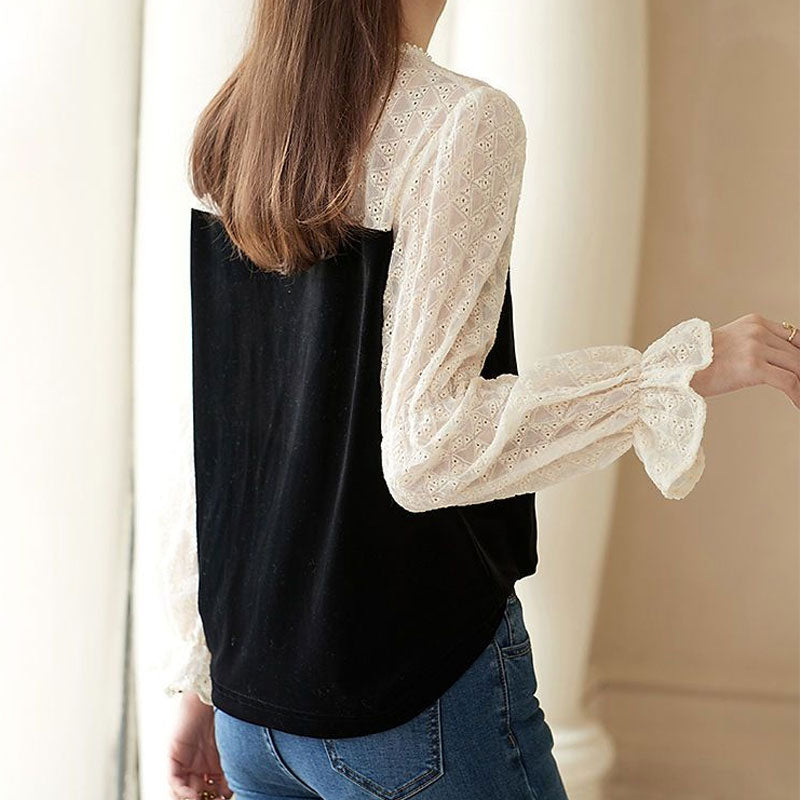 Fashion Casual Patchwork Hollow Out Blouse Women's Clothing Loose Shirt