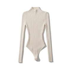 Women's Clothing TopsKnit Solid Pullover High Collar Bodysuit