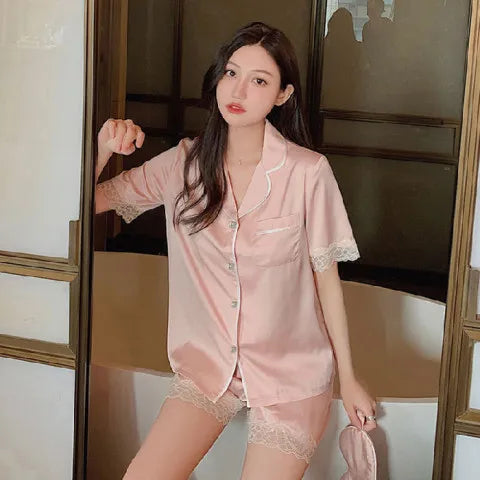 2 Piece Women Set Short Sleeve Pajamas Fashion