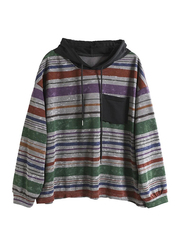 Casual Clothes Fashion Loose Striped Hooded